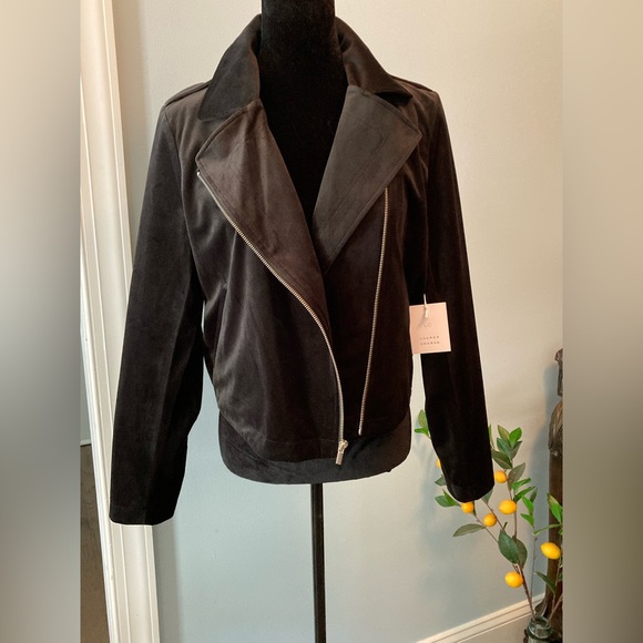 NWT LC Lauren Conrad Black Sueded Moto Jacket Collar Zippered Black Moto Coat - Picture 1 of 13